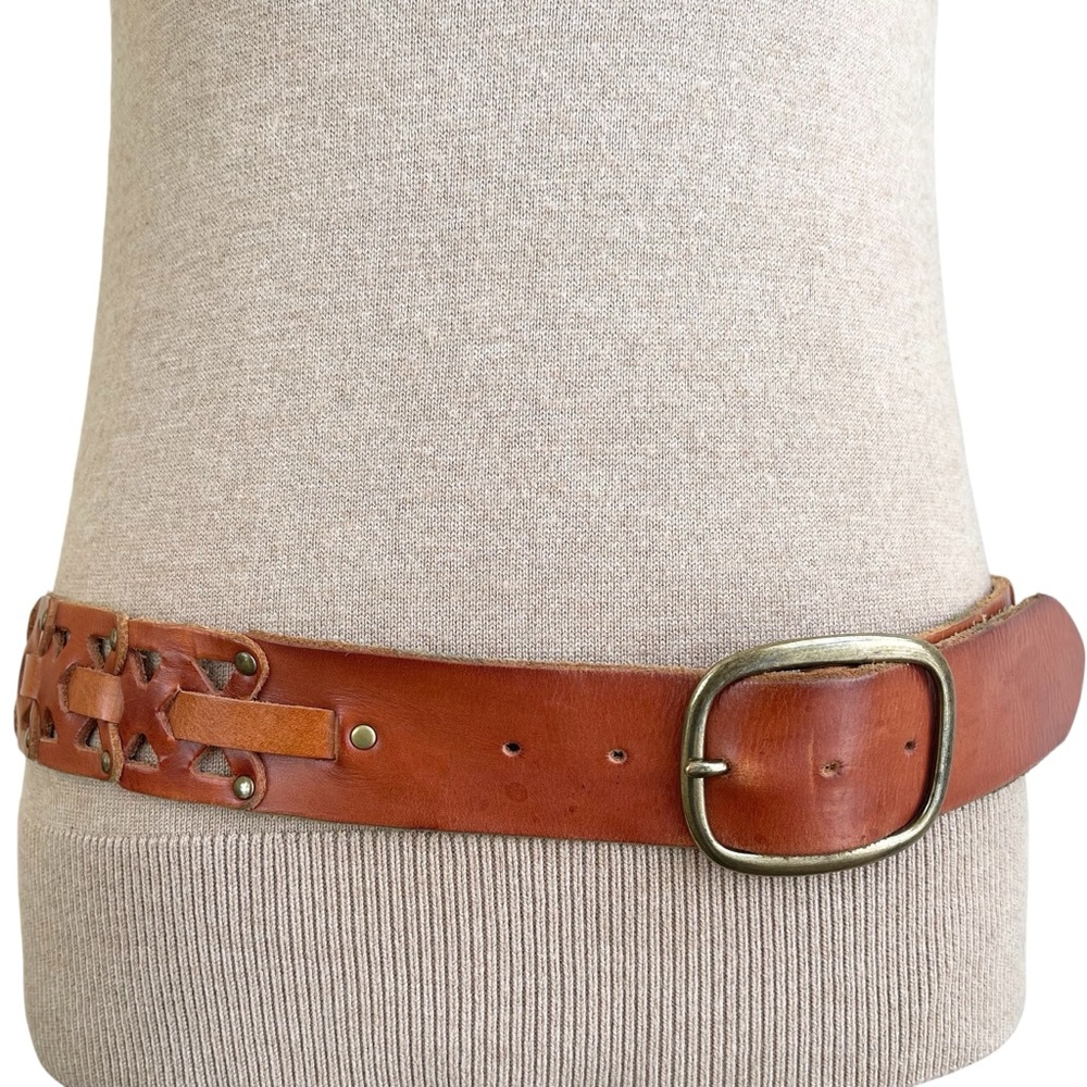 Cognac Brown Wide Waist Oversized Studded Leather Belt Festival 90s Size S